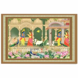 ATTRACTSO-Krishna Radha Wall Poster 3feet x 23.5 Inch Vinyl Poster Traditional Indian Art Wallpaper for Home Temple Living Room D?cor|Brown boarder(Design 01)