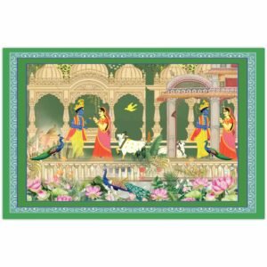 ATTRACTSO-Krishna Radha Wall Poster 3feet x 23.5 Inch Vinyl Poster Traditional Indian Art Wallpaper for Home Temple Living Room D?cor|Green boarder(Design 03)