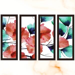 ATTRACTSO Abstract Floral Watercolor Vertical Wall Art Set 4 | Self Adhesive| 4.5x 12 Inch Laminated Vinyl with 5mm Sunboard |Modern Multicolor Home Decor