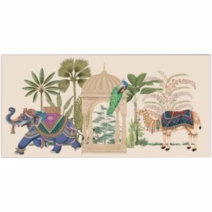 Attractso | Royal Elephant Camel Peacock Wall Poster Sticker | Rajasthani Palace Theme Vinyl Wall Art | Large 48x23.75 Inch Decorative Sticker for Living Room, Bedroom & Home D?cor