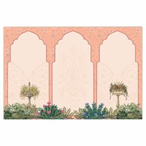 ATTRACTSO-Mughal Garden Courtyard with Peacock Palm Tree |Wall Poster 3feet x 23.5 Inch Vinyl Poster|Traditional Indian Wall Decor(Design 03)