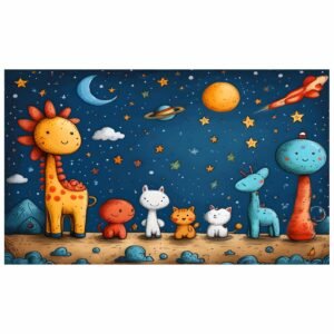ATTRACTSO-Kids Space Galaxy Animals Poster| 6 feet x 35.5 Inch Vinyl Poster | Wall Poster for Nursery Bedroom Playroom | Self Adhesive Removable Peel & Stick (Design-03)