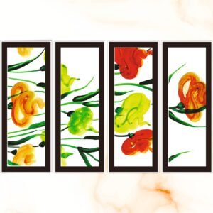 ATTRACTSO Abstract Botanical Wall Art Set of 4| Self Adhesive | 4.5x 12 Inch Laminated Vinyl with 5mm Sunboard | Modern Home Decor Paintings for Living Room Bedroom Office