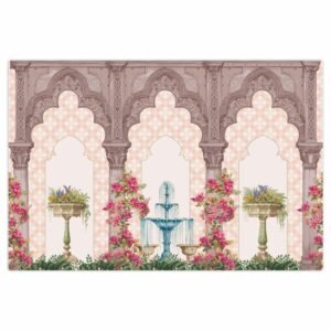 ATTRACTSO-Mughal Garden Courtyard with Peacock Palm Tree |Wall Poster 3feet x 23.5 Inch Vinyl Poster|Traditional Indian Wall Decor(Design 02)