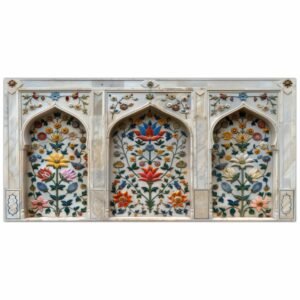 Attractso | Mughal Inlay Style Floral Vinyl Wall Sticker | White Marble Look Decorative Arch Decal | Easy Peel and Stick Home Decor, 48 x 23.75