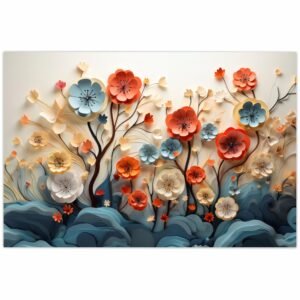 ATTRACTSO -3D Paper Cut Effect Floral Viynl Self Adhesive Art Peel & Stick 36 x 23.5 inch |Colorful Flowers on Textured Waves Modern Minimalist Wall Decor(Design-5)
