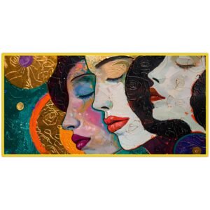 ATTRACTSO -Abstract Emotional Faces Viynl Self Adhesive Wall Art Textured Peel & Stick 48 x 24 inch Three Women Portrait Teal Gold Modern Expressionist Decor(Design-3)