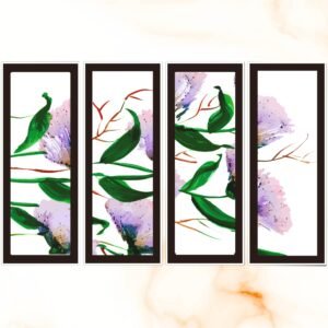 ATTRACTSO Abstract Botanical Vertical Wall Art Set| Self Adhesive | 4.5x 12 Inch Laminated Vinyl with 5mm Sunboard | Modern Leaf Painting for Living Room Bedroom Office Decor