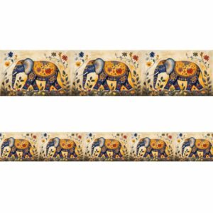 ATTRACTSO Pichwai Elephant Border Wall Border |10feet x 6inch Self Adhesive Vinyl |Waterproof Peel and Stick| Decorative Border for Walls Kitchen| Living Room| Bedroom|(Design-01)