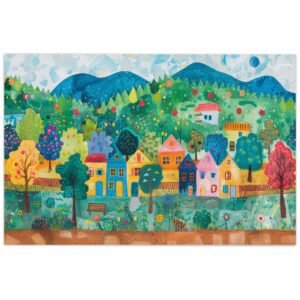 ATTRACTSO- Colorful Village Landscape |3feet x 23.5 Inch Vinyl Poster | Wall Poster for Kids Room Nursery| Home D?cor |Vibrant Houses Meadow Flowers| Art Print| (Design-04)