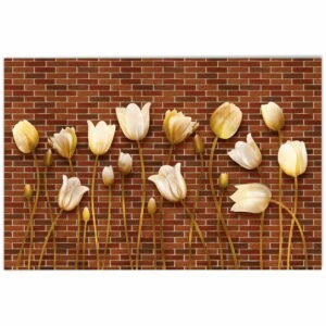 ATTRACTSO -Golden Tulip Brick Wall Poster for Home and Office D?cor ? Peel & Stick 36 x 23.5 inch |Luxury 3D Floral Design | Waterproof Digital Printed Wall Art(Design-2)