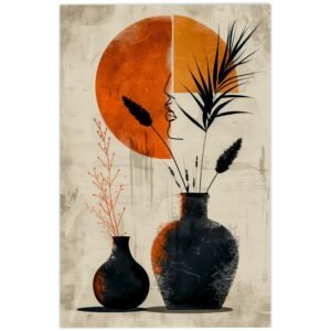 ATTRACTSO - Abstract Face Art Wall Poster for Living Room| 23.5 Inch x 36 Inch Vinyl Peel and Stick| Modern Decor with Vases Sun Shape Minimalist Aesthetic Wallpaper for Bedroom Office Home