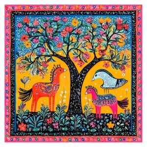 ATTRACTSO - Folk Art Animals and Nature Theme Wall Poster for Kids Room|35.5 x 35.5 Inch Vinyl Peel and Stick| Nursery Decor Colorful for Baby Room Playroom Bedroom Wall Decoration